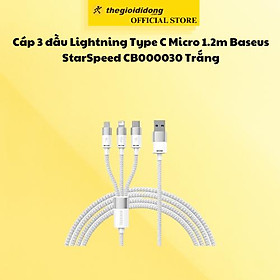 Mua Cáp 3 đầu Type C Micro 1.2m Baseus StarSpeed CB000030 Trắng - Hàng chính hãng