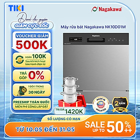 Máy rửa bát 10 bộ cao cấp Nagakawa NK10D01M - Diệt khuẩn UV Led - Bảo hành 2 năm - Hàng chính hãng