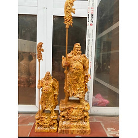 Tượng quan công trấn ải đứng trên đầu hổ phù bằng gỗ huyết long mọng dầu kt 40×15×11cm