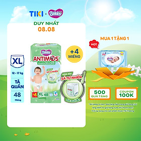 [TẶNG KÈM 4 MIẾNG] Tã Quần Xua Muỗi Bobby Antimos – Hàng rào Sả tự nhiên Bye Muỗi 8H - Size XL 48 miếng