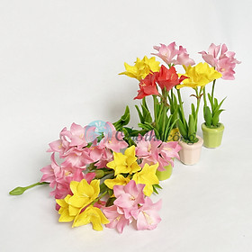 Mua Chậu hoa huệ tây (loa kèn) đất sét mini Nhật Thái  chậu cây mini hoa handmade - chậu hoa giả để bàn  quà tặng handmade  Phát màu ngẫu nhiên 