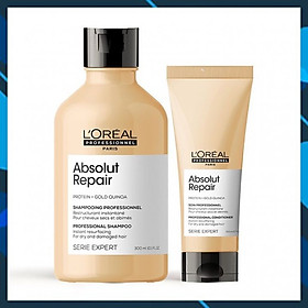 Bộ dầu gội xả L'OREAL SERIE EXPERT Absolut Repair Gold Quinoa phục hồi tóc hư tổn (New 2021) 300ml/200ml