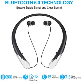 Bluetooth 5.0 Neck Strap Retractable Earbuds HD Earbuds Foldable Headphones Sweatproof Noise Canceling with Mic 8 Hours Playback