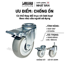 Mua Bánh xe đẩy hàng chống ồn xoay  360 có khóa  bánh xe cao su TPR lỗ vít 100mm