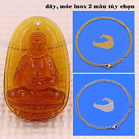 Mặt Phật A di đà pha lê cam 1.9cm x 3cm (size nhỏ) kèm vòng cổ dây chuyền inox vàng + móc inox vàng, Phật bản mệnh, mặt dây chuyền