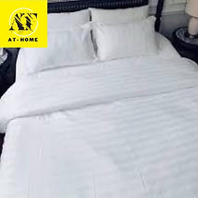 Bộ ga gối cotton lụa sọc 3f - lan pham bedding - màu trắng