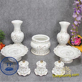 Mua Bộ Đồ Thờ Bằng sứ trắng Sen trắng nỗi viền vàng  HAN817