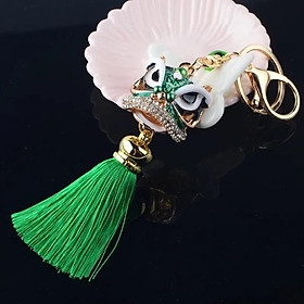 Móc khóa hongkong đầu con lân màu xanh lá có tua rua