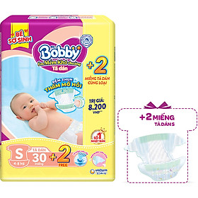 Tã Dán Bobby Điệm Thun Thấm Mồ Hôi S30 (30 Miếng) + 2 Miếng