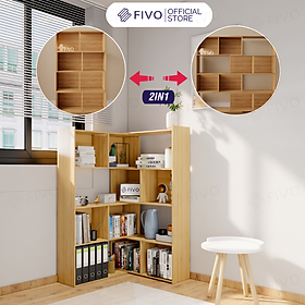 Kệ Sách Để Sàn 2IN1 Mẫu FIVO FB72, Chất Liệu Gỗ Cao Cấp, Có Thể Đóng Mở Tùy Thích Kèm Thanh Chịu Lực Chắc Chắn - 4 Tầng