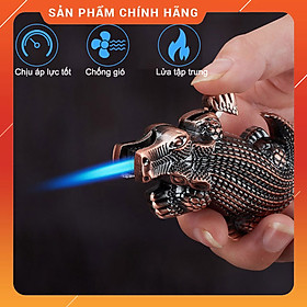 Mua Hộp Quẹt Bật Lửa Khò Ga 873 Tia Lửa Xanh Mô Hình Cá Sấu Cực Độc - Màu Đồng