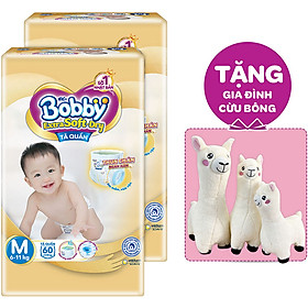 Combo 2 Tã Quần Cao Cấp Bobby Extra Soft Dry M60 (60 miếng) - Tặng 1 set Gia Đình Cừu Bông (3 món)