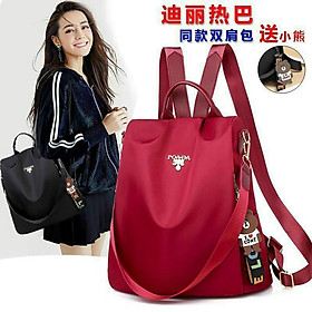 Balo Nữ Thời Trang Vải Dù Mềm Mịn Chống Nước Chống Trộm - Tặng Kèm Gấu Cute