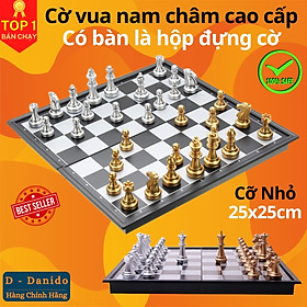 Bộ Chơi Cờ Vua Nam Châm Cao Cấp Cỡ Nhỏ 25x25cm Tiêu Chuẩn Quốc Tế Phủ Nhũ