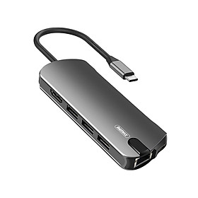 Mua Bộ cổng chuyển đổi Hub Remax RU-U50 6 in 1 cổng Type C ra USB 3.0 + HDMI + Cổng Lan + Đầu đọc thẻ nhớ - Hàng chính hãng