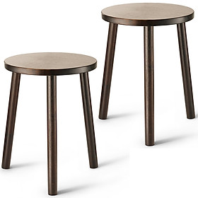 (Bộ 2) Kệ Giá Tròn Nhỏ Đỡ Chậu Hoa Đôn Gỗ Phong cách Mid-Century Bàn Trà Bàn Coffee Màu Đen 40x30 cm