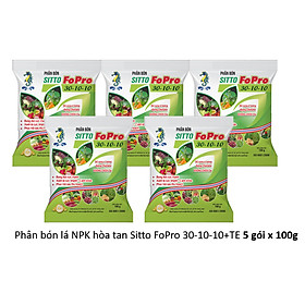 Combo 5 gói Phân bón lá NPK hòa tan Sitto FoPro 30-10-10+TE ( 100g x 5 gói)
