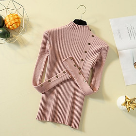 sweater women Fashion Button Turtleneck Knitted Sweater Women Winter Solid Knit Pullover Female Slim Soft Jumper Pull Femme