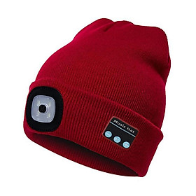 Mũ dệt kim Unisex Tích hợp đèn 4 đèn LED, kết nối bluetooth giúp nghe nhạc thư giãn-Màu đỏ