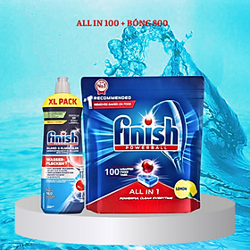 Combo Dầu làm bóng finish 800ml+Viên rửa bát Finish All in one 100v dùng cho Máy rửa bát