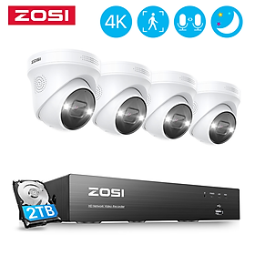 Hệ thống camera giám sát video ZOSI 8CH 4K PoE Nhận diện khuôn mặt AI 5MP 8MP Tầm nhìn ban đêm đủ màu Camera IP Bộ camera quan sát an ninh Ổ cứng tích hợp: Không có