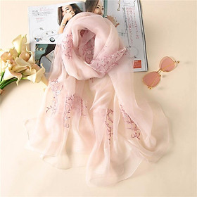 Khăn lụa thêu hoa Hồng phấn (LTKT037)