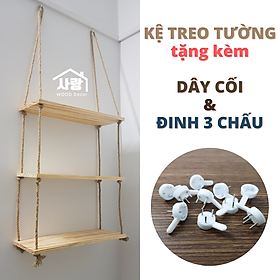 Mua Kệ treo tường gỗ thông 3 tầng kèm dây cối và đinh ba chấu gắn tường