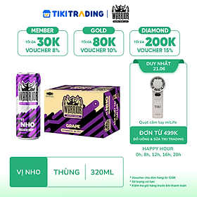 Thùng 24 Lon Nước Tăng Lực Có Gas Warrior Vị Nho 320ml