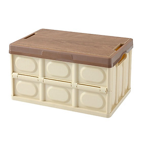 Collapsible Storage Bin Container with Wooden Lid for Indoor