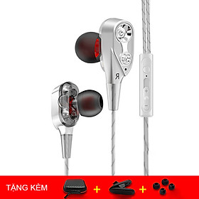 Tai nghe nhét tai có mic HIFI lõi kép siêu bass - Tặng kèm 4 đầu mút + Hộp đựng cao cấp