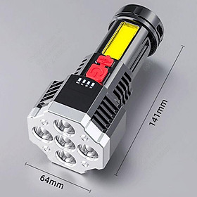 Đèn Pin LED cầm tay siêu sáng 5 pha kèm pin sạc gắn sẵn bên trong, có đèn chiếu sáng rộng dùng khi mất điện