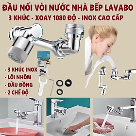 Đầu Nối Vòi Nước Thông Minh Xoay 1080 độ 3 Khúc Chất Liệu Inox Cao Cấp Lõi Nhôm Đầu Đồng 2 Chế Độ Nước Tiện Dụng