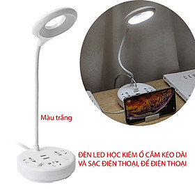 Hình ảnh Đèn Led đọc sách để bàn kiêm ổ cắm thông minh kéo dài 1.8m có cổng USB và giá đỡ điện thoại