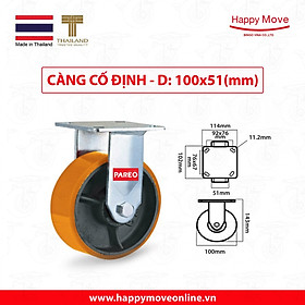 Bánh xe tải nặng PU càng cố định 100-125-150-200mm - Happy Move Thái Lan