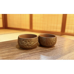 CHÉN TRÀ SEN CHUỒN GỐM NÊ HƯNG KHÂM CHÂU - DUNG TÍCH 75ML - CHÉN TRÀ THỦ CÔNG