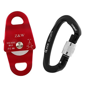 Outdoor Rock Climbing 20KN Mobile Pulley for 12mm Rope + 25KN D-ring Screw Lock Carabiner