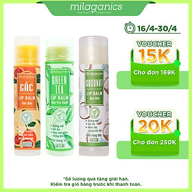 Combo Son Trà Xanh + Son Gấc + Son Dừa Dưỡng Môi, Giảm Thâm, Hồng Môi Milaganics (4.5g / Cây)