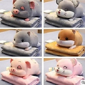 Mua Bộ chăn gối văn phòng chuột Hamster  gấu bông  gối ôm kèm chăn chất liệu co gian 4 chiều siêu hot hit