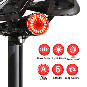 Đèn hậu đi xe đạp cảm biến phanh tự động, chống thấm nước IPX6-Màu đen-Size Yên xe cố định