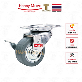 Bánh xe đẩy cao su tổng hợp xám tải nhẹ càng xoay khóa - 50-65-75mm - Happy Move Thái Lan