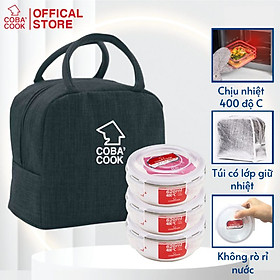 Mua  Bộ Hộp Lớn  Bộ 3 Hộp Cơm Thủy Tinh Hình Tròn COBACOOK Chịu Nhiệt 620ml Và Túi Giữ Nhiệt- CCR63BB