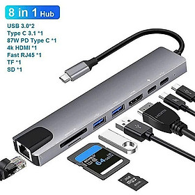 Bộ Chuyển Đổi Hub USB C Hub 8 Trong 1 Type C 3.1 Sang 4K RJ45 Đọc Thẻ SD / TF Cho MacBook Notebook Laptop Máy Tính - Hàng Nhập Khẩu