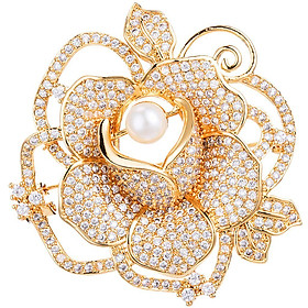2-4pack Women Brass Zircon Crystal Pearl Flower Brooch Lapel Pin Collar Tips Red