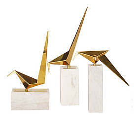 Decor để bàn- Bộ 3 hạc giấy mạ vàng trụ đá cẩm thạch