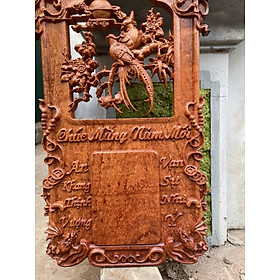 Mua Đốc lịch treo tường khắc đôi chim uyên ương bằng gỗ hương đá kt 37×77×3cm