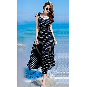 ĐẦM MAXI THỜI TRANG ĐI BIỂN CHẤM BI XANH