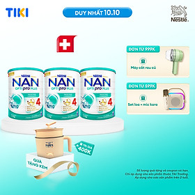 Bộ 3 Lon Sữa bột Nestlé NAN OPTIPRO PLUS 4 1500g/lon Giúp tiêu hóa tốt + Tăng cường đề kháng (2 - 6 tuổi) - Tặng Nồi lẩu điện A2