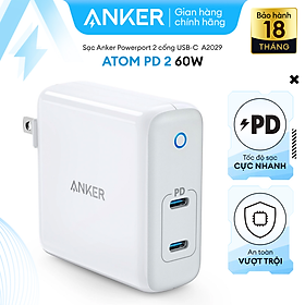 Mua Adapter Sạc 2 Cổng USB Type-C 60W Anker PowerPort Atom PD 2 Tích Hợp Công Nghệ GaN - A2029 - Hàng Chính Hãng