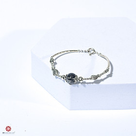 Lắc tay Thạch Anh Tóc đen 100% tự nhiên phối charm bạc thái cao cấp 92.5% đem lại may mắn, bình an, hợp mệnh Thủy, Mộc | VietGemstones