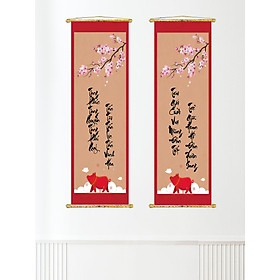 Mua Tranh liễn câu đối tết  tranh vải canvas nẹp gỗ cao cấp kt mỗi tấm 30x90cm